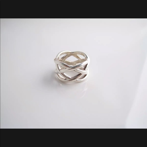 Tiffany & Co. Sz 5.5 Knot Weave Wide Band Ring Sterling Silver Gift - Picture 2 of 3